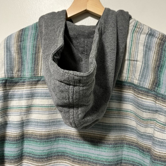 Billabong Men’s Hooded Button-Down Shirt Jacket - Medium – Green Gray Striped - Picture 10 of 15